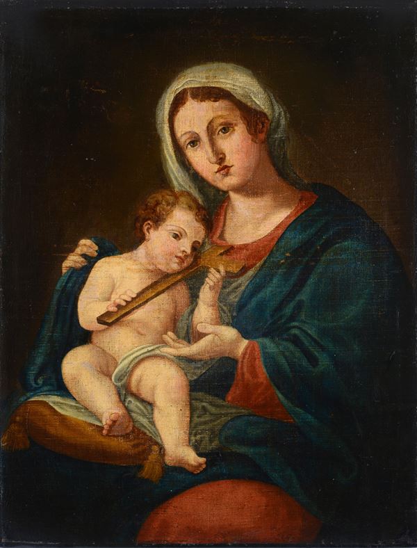 Anonimo XIX Sec Madonna Con Bambino Olio Su Tela Asta AUTORI