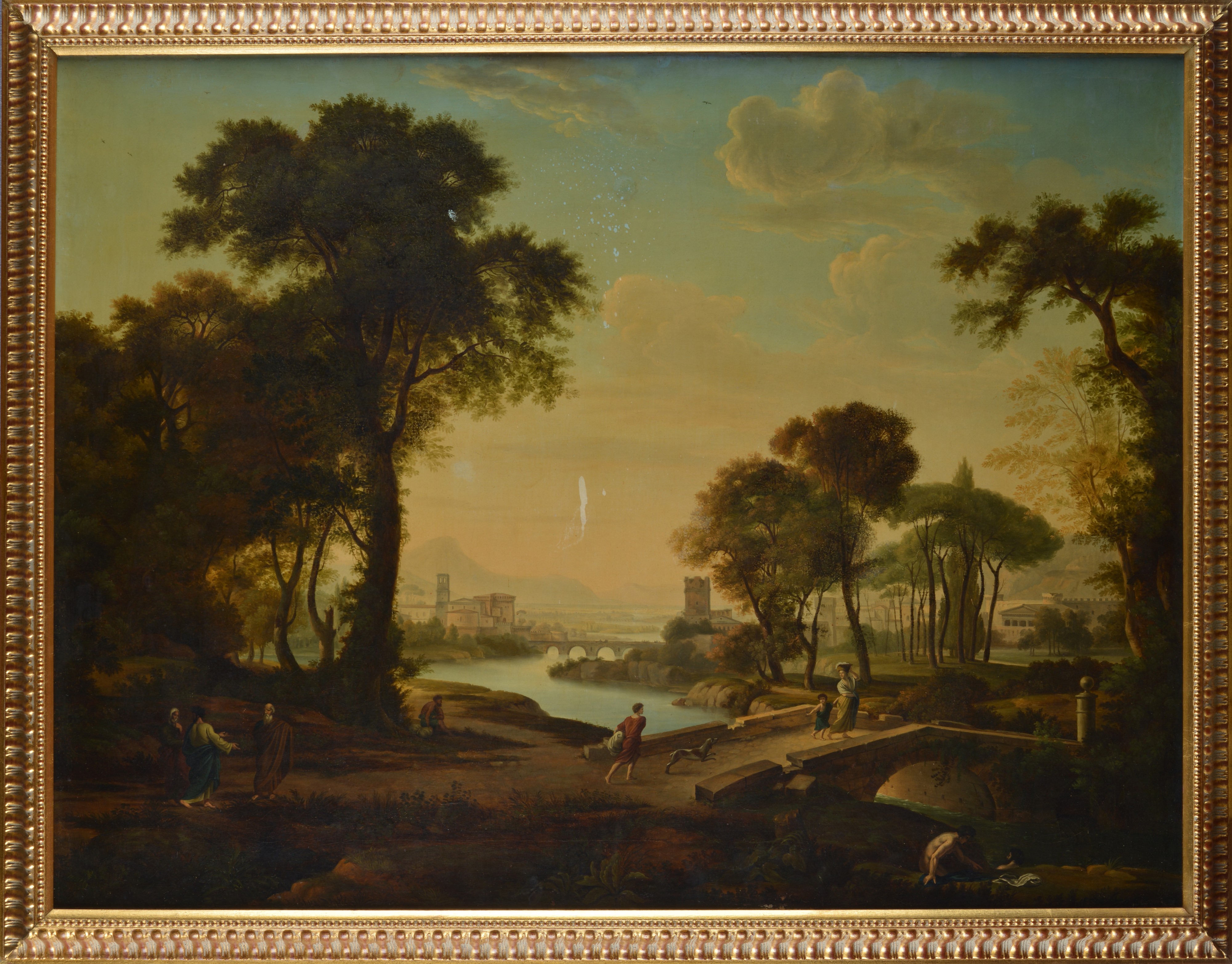 Anonimo, XVIII - XIX Sec. - Anonimo, Paesaggio con figure, olio su tela