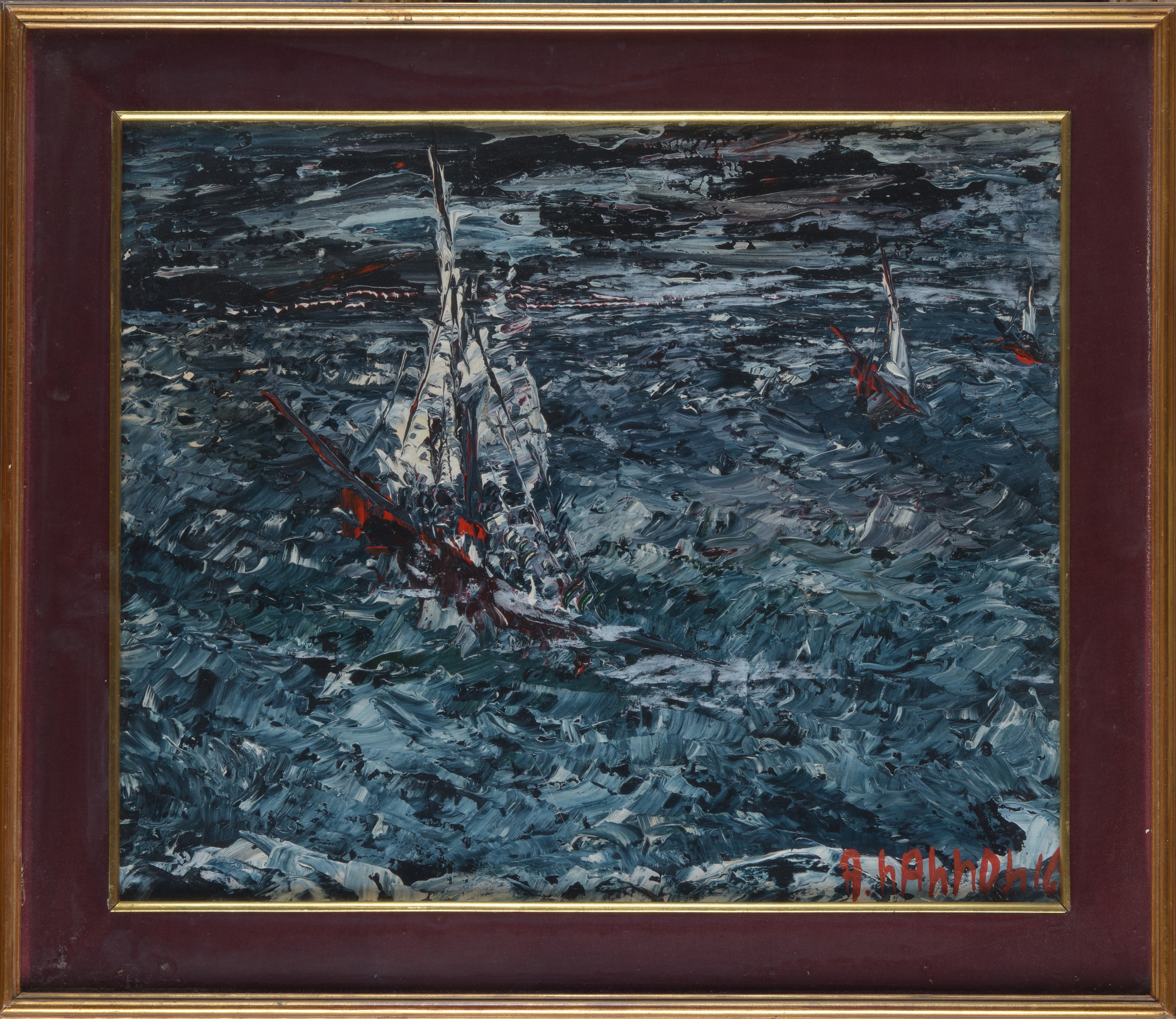 Alfredo Nannoni - Nave nella tormenta, olio su tela