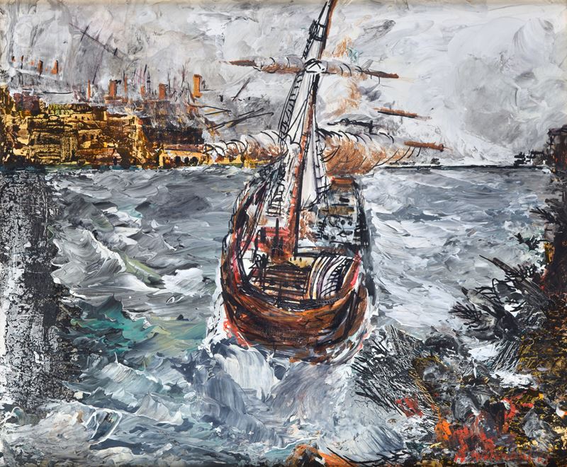 Alfredo Nannoni - Navi in tempesta, olio su tela