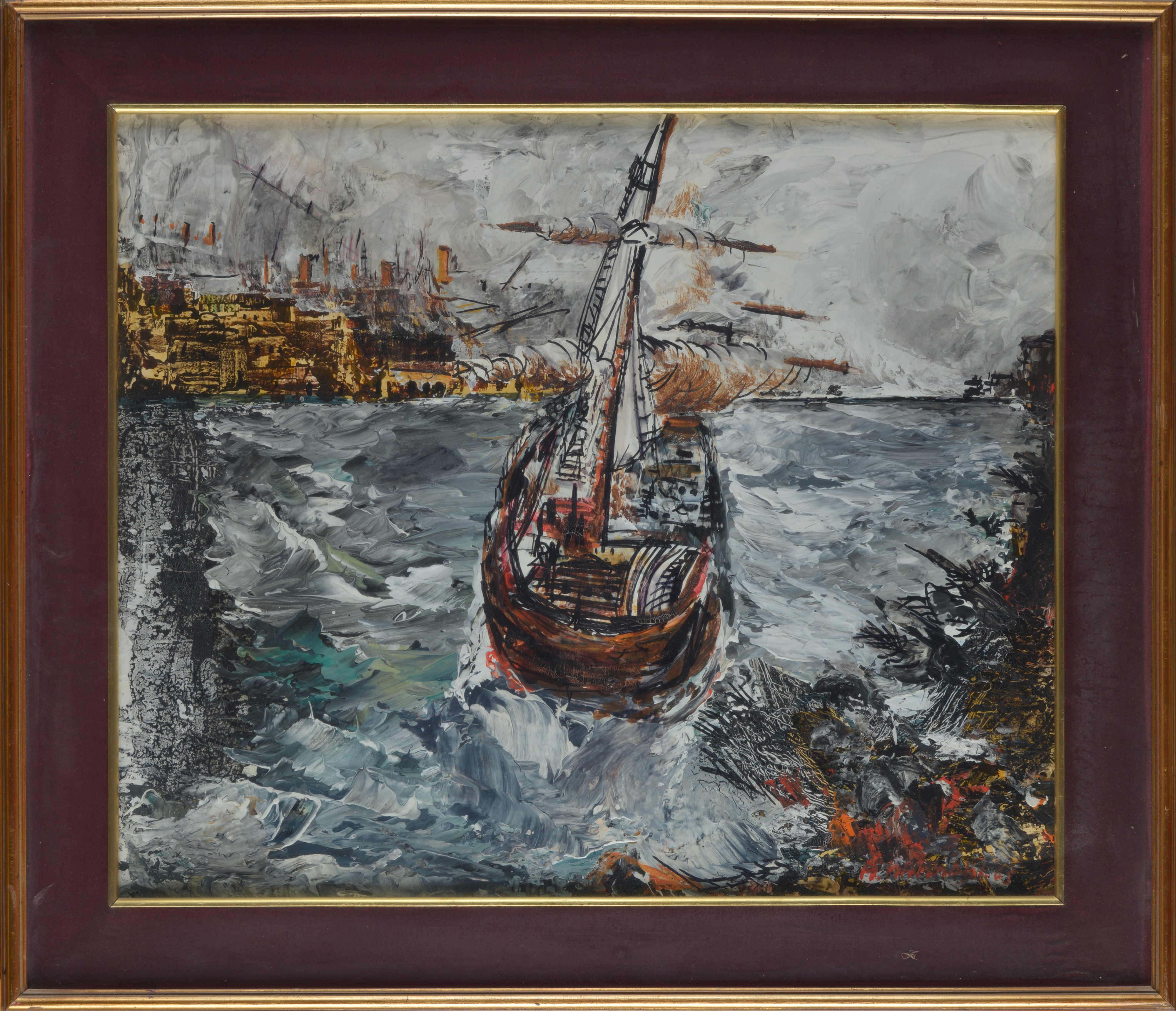 Alfredo Nannoni - Navi in tempesta, olio su tela