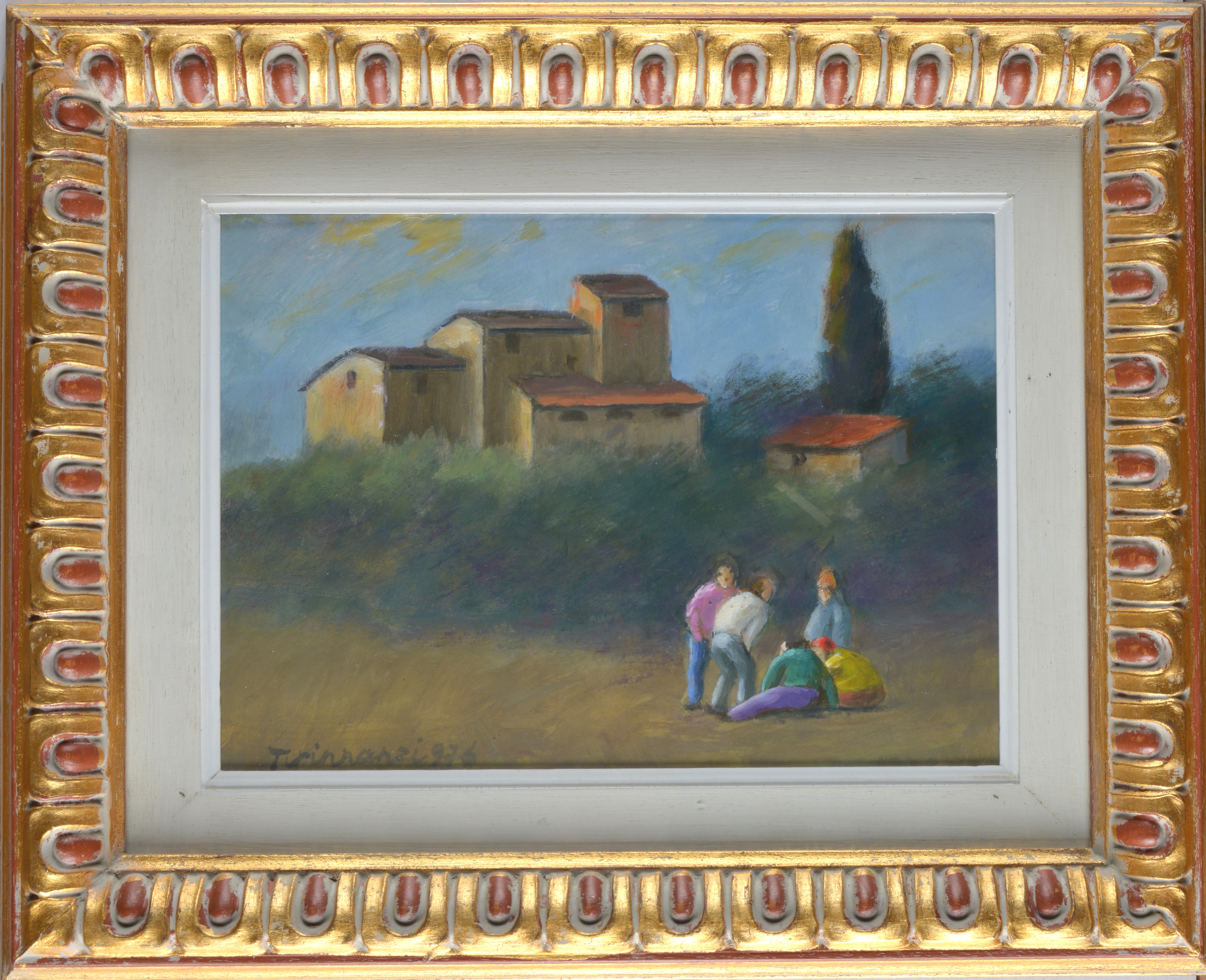 Paesaggio con case e figure