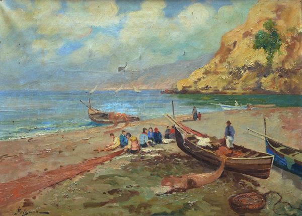 Salvatore Balsamo - Pescatori sulla spiaggia