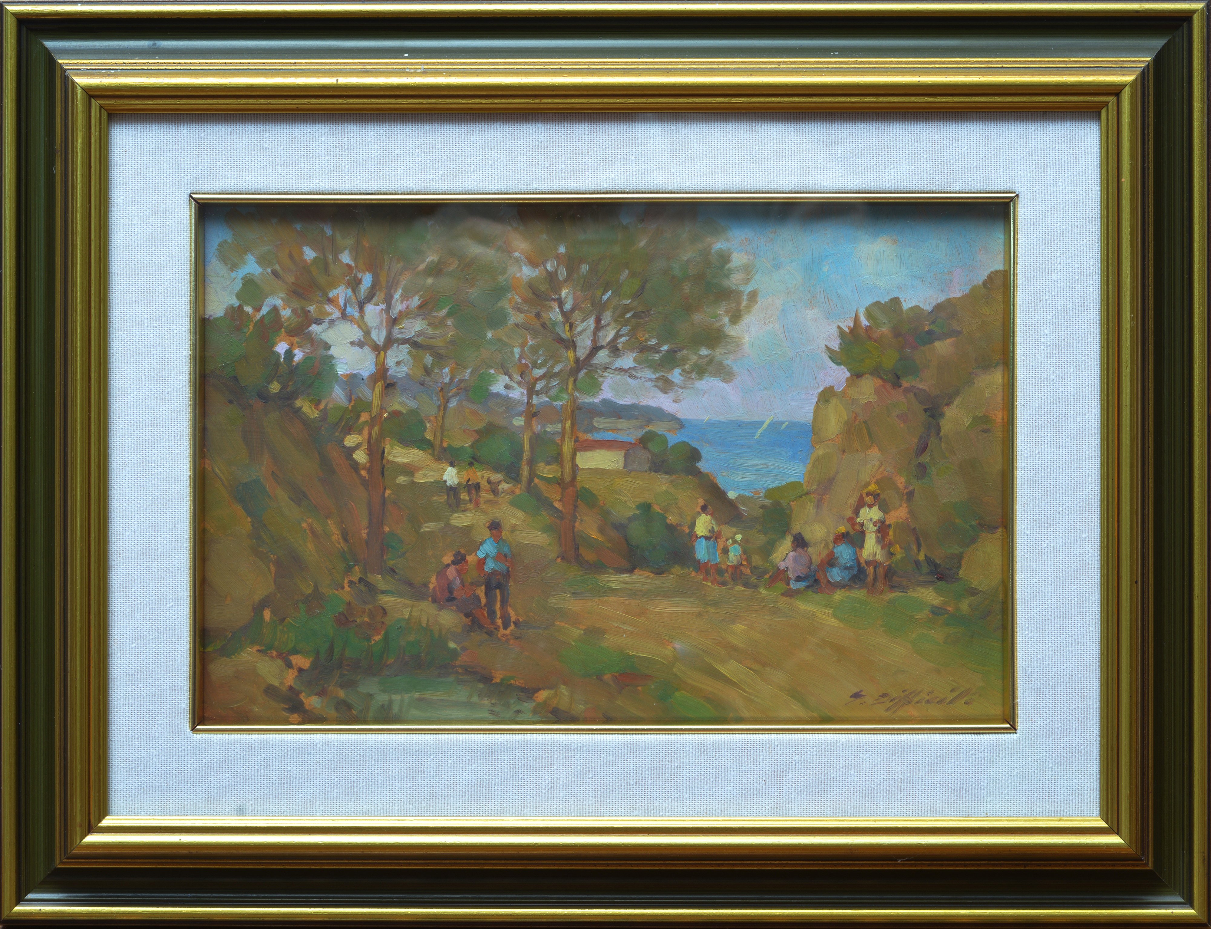 Coppia di paesaggi con figure