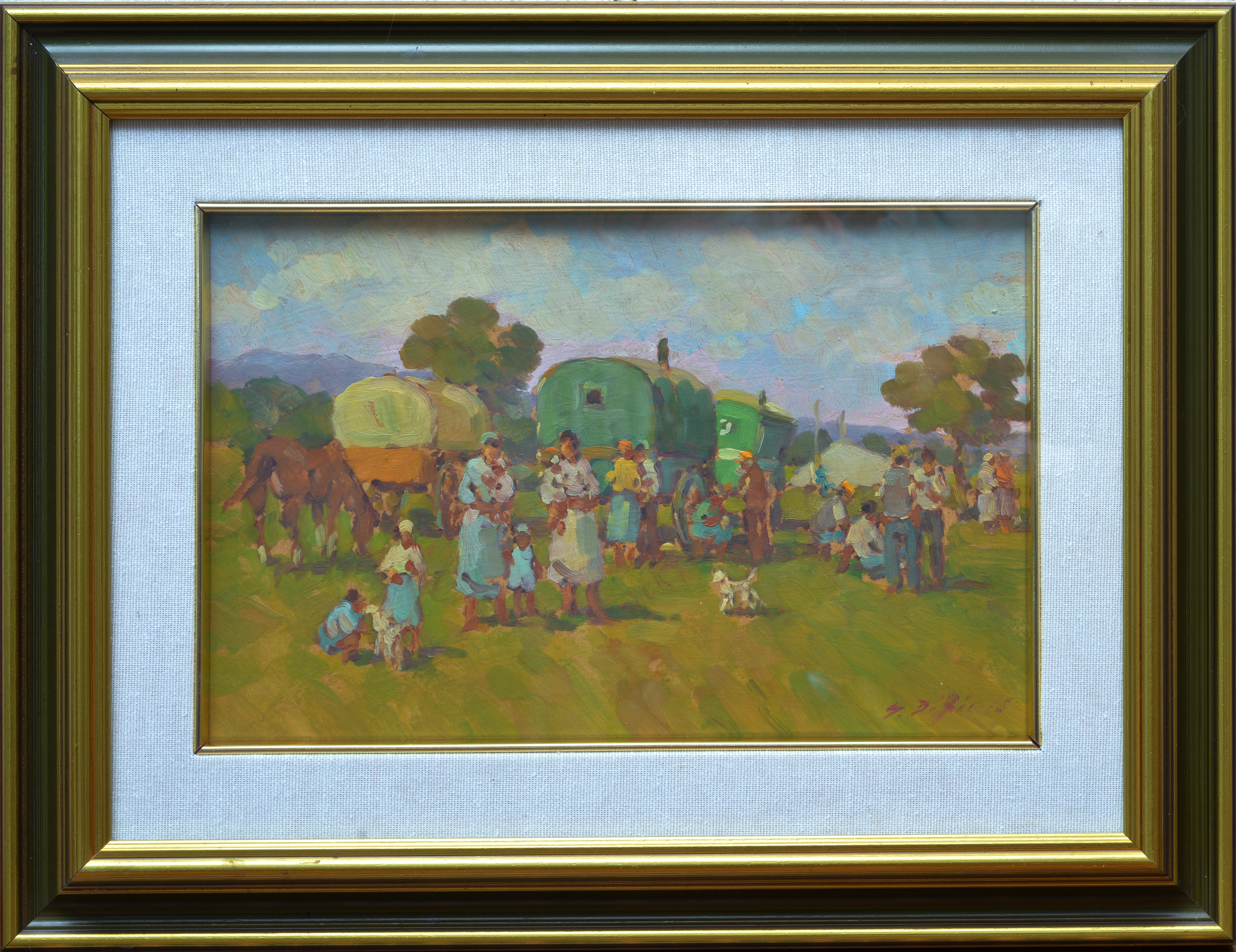 Coppia di paesaggi con figure