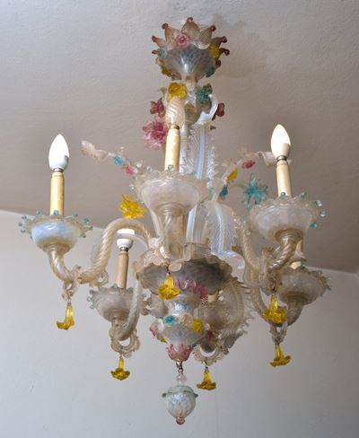 Lampadario in vetro di Murano, sei luci, XIX secolo