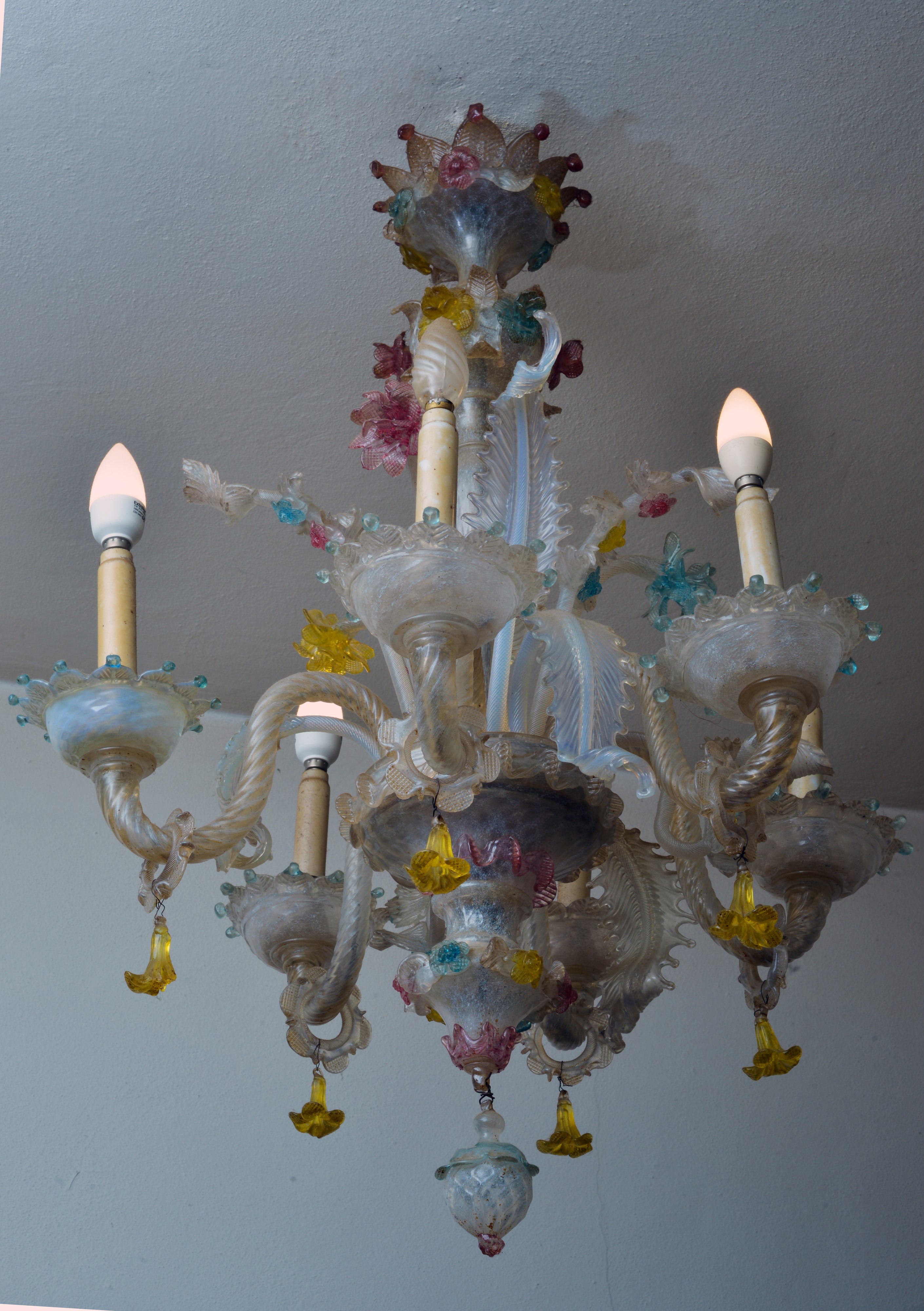 Lampadario in vetro di Murano, sei luci, XIX secolo