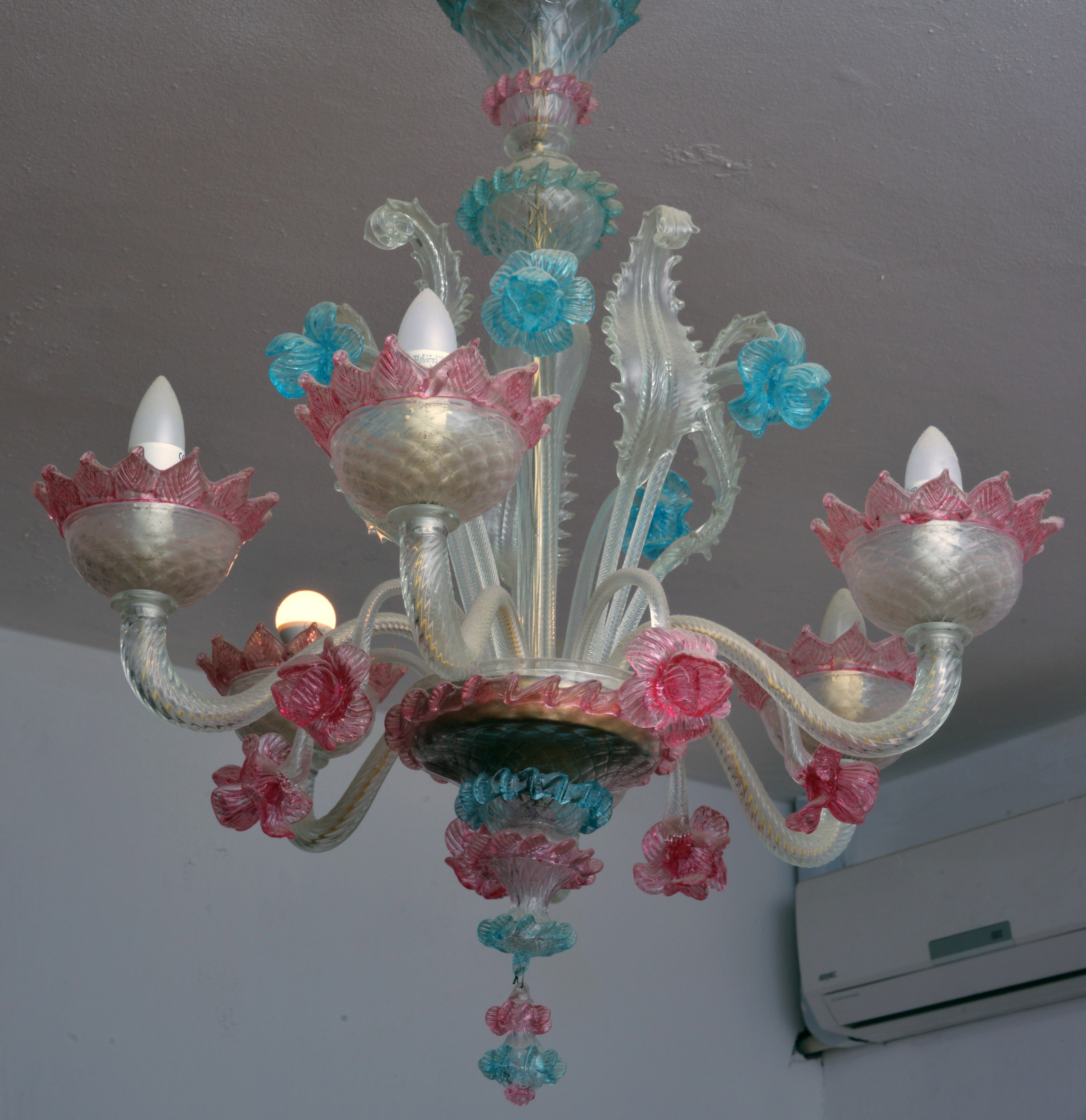 Lampadario in vetro di Murano con sei luci, XX secolo