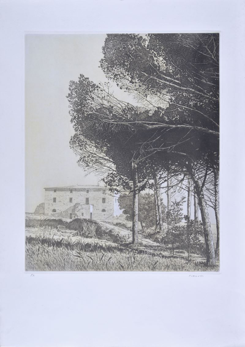 Rodolfo Ceccotti - Paesaggio, calcografia su carta