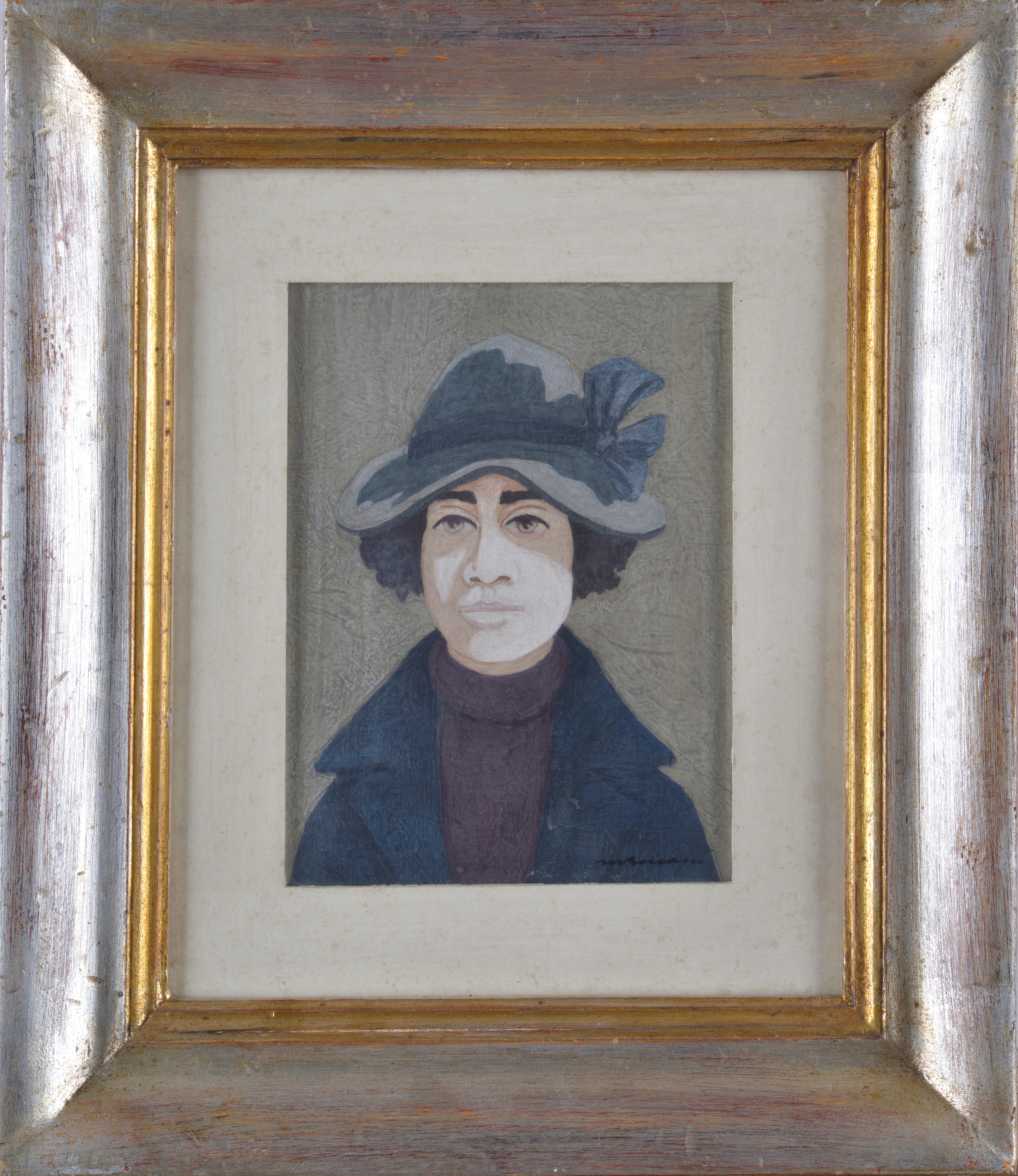 Marcello Boccacci - Donna con cappello, encausto su tavola