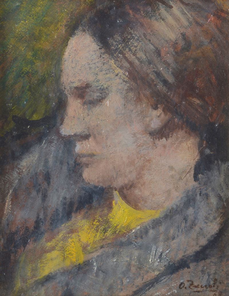 Oreste Zuccoli - Profilo di donna, olio su tela
