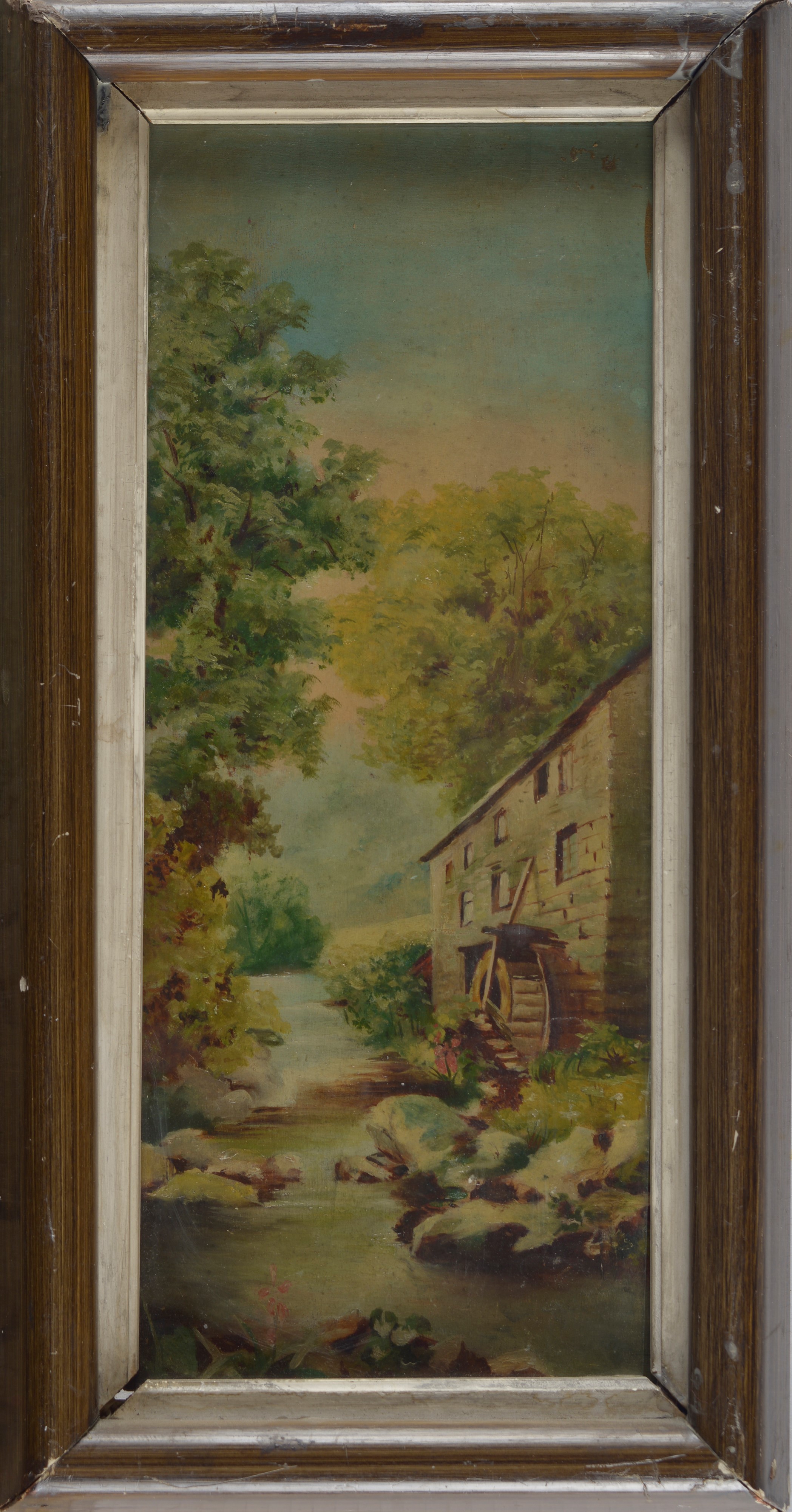 Vittorio Bussolino - Paesaggio con mulino, olio su tavola