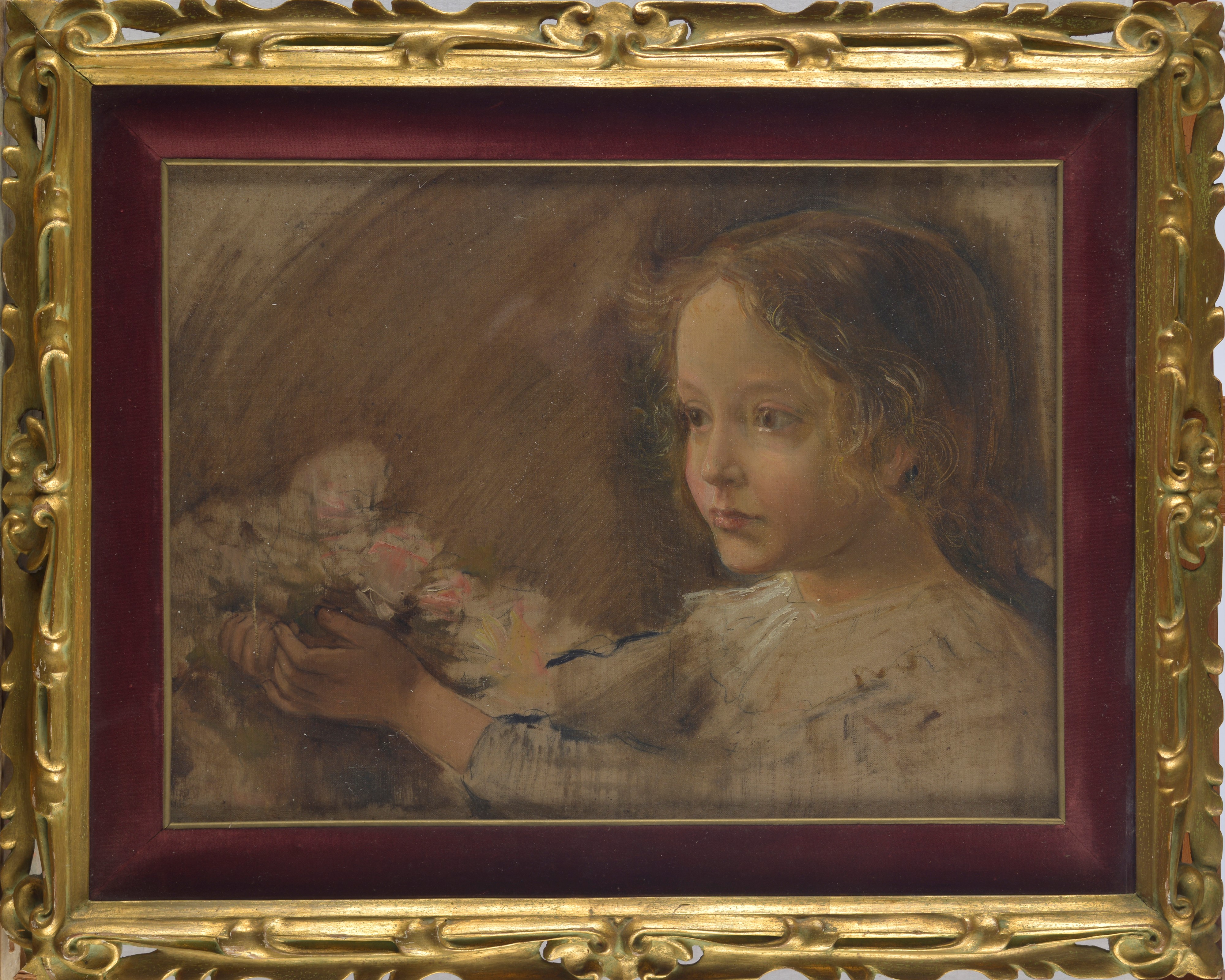 Attr. a Armando Spadini - Armando Spadini, Bambina con fiori, olio su tela