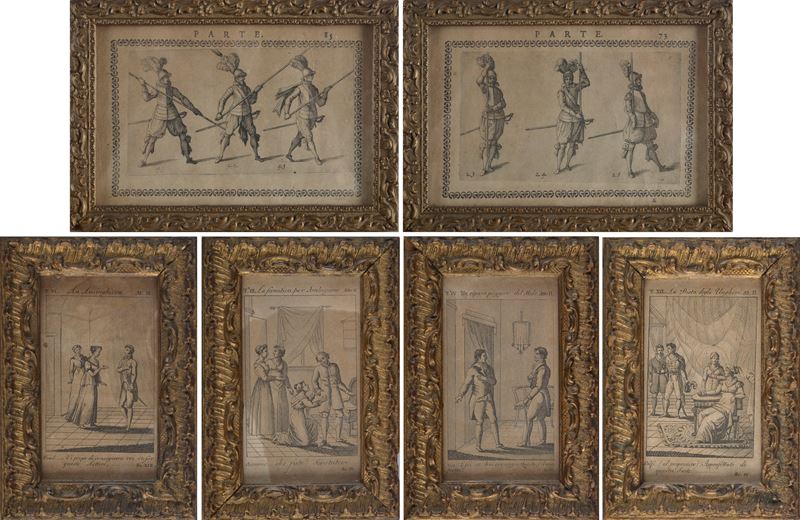 Lotto composto da sei incisioni