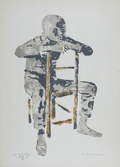 Figura seduta, xilografia