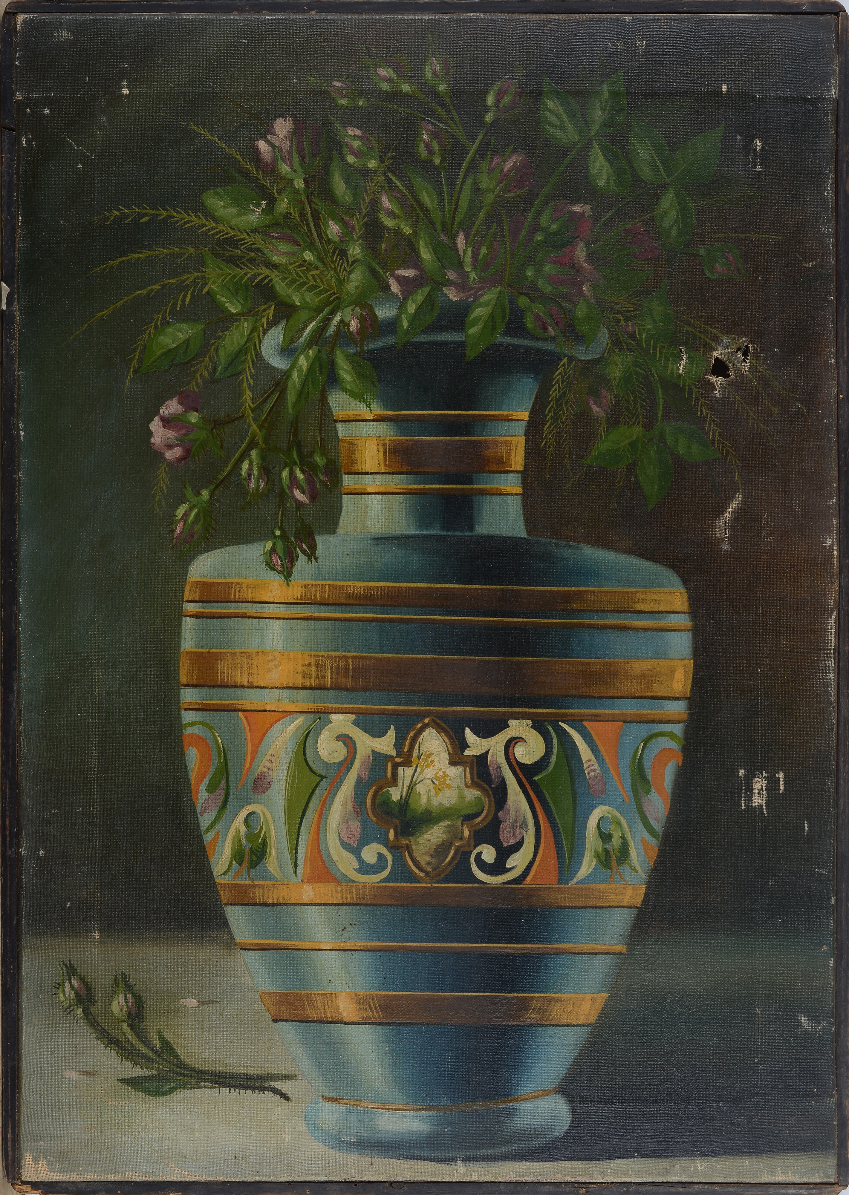 Anonimo, XIX - XX Sec. - Anonimo, Vaso con rose, olio su tela