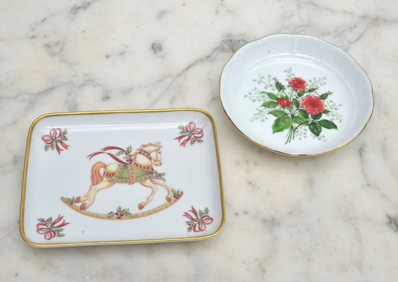 Limoges e Richard Ginori, Piattini decorativi con motivo natalizio e floreale, XX secolo