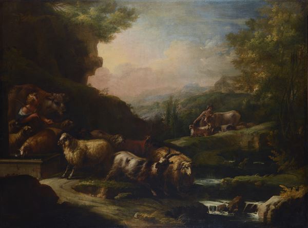 Cerchia di Domenico Brandi - Paesaggio con armenti