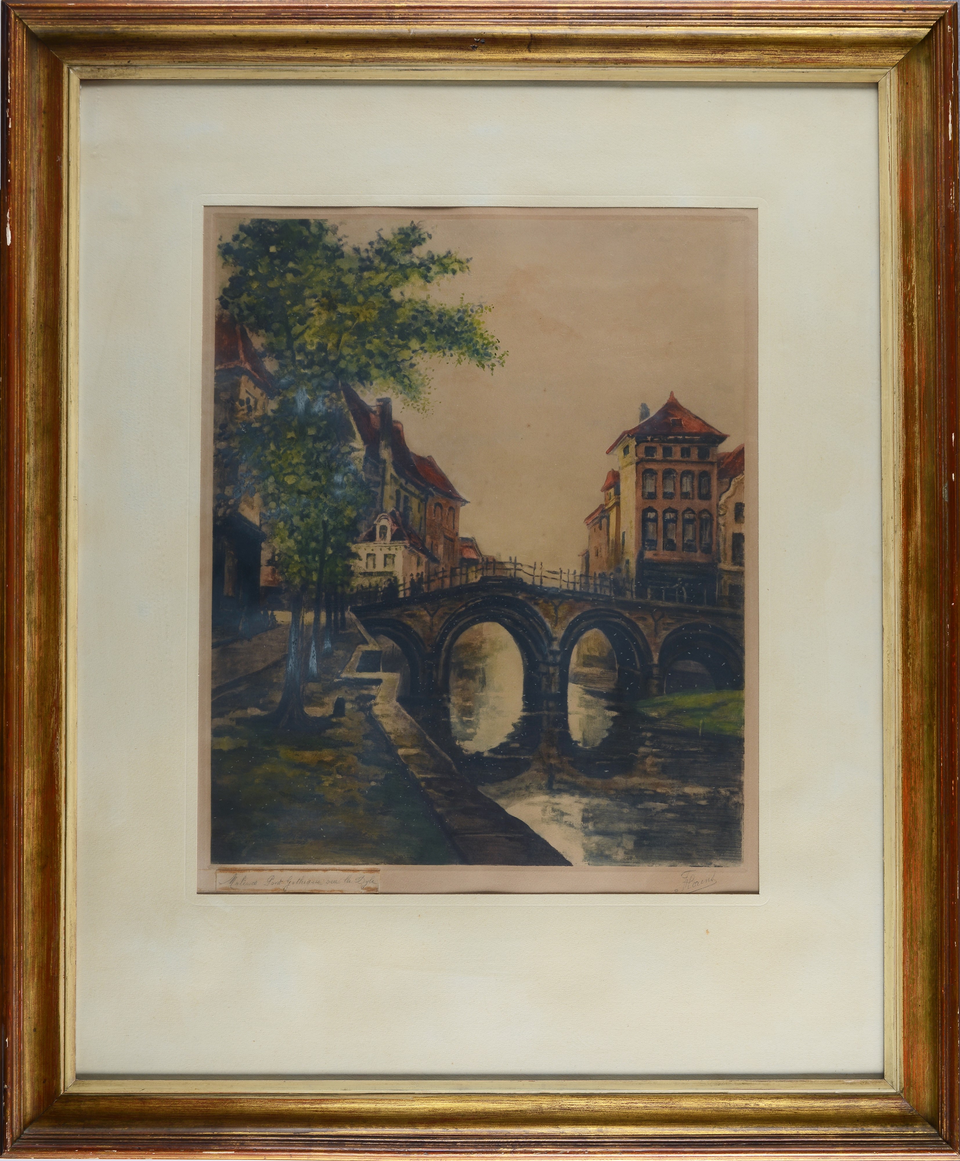 Anonimo, XIX Sec. - Anonimo, Pont gothique sur la Dyle, litografia