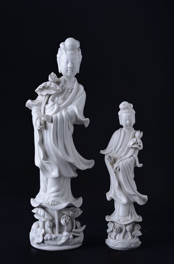 Coppia di guanyin porcellana bianca
