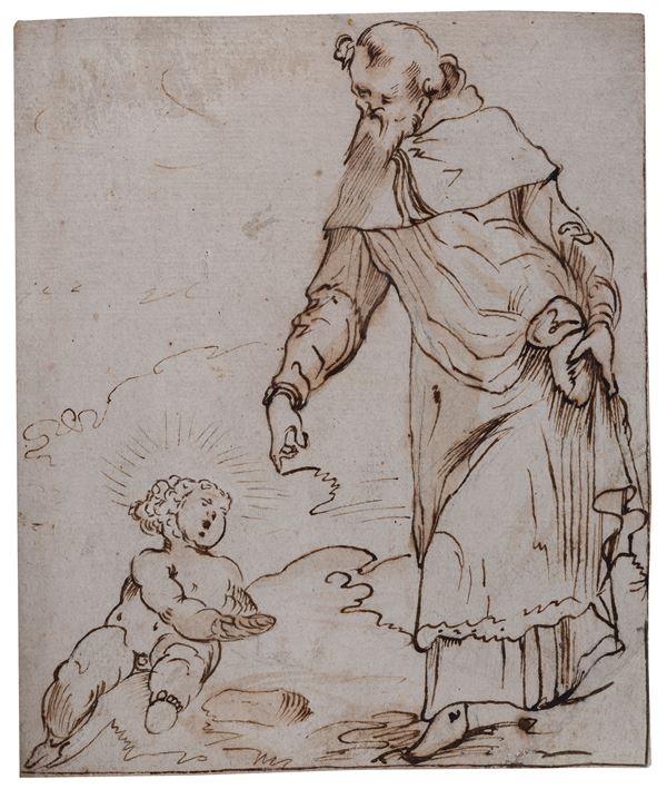 Anonimo, XVI - XVII sec. - Sant'Agostino e il bambino sulla spiaggia