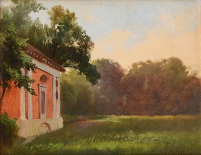 Paesaggio con casa rossa
