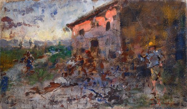 Eugenio Zampighi - Casolare con figure