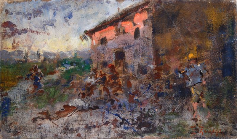 Eugenio Zampighi - Casolare con figure
