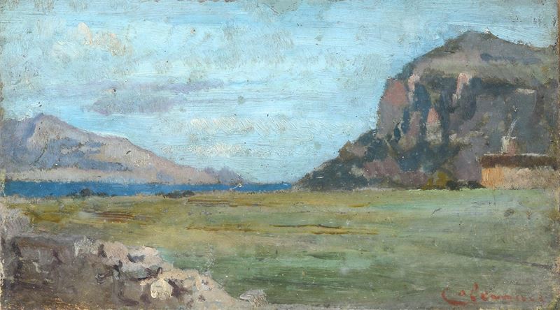 Enrico Coleman - Paesaggio, olio su cartone