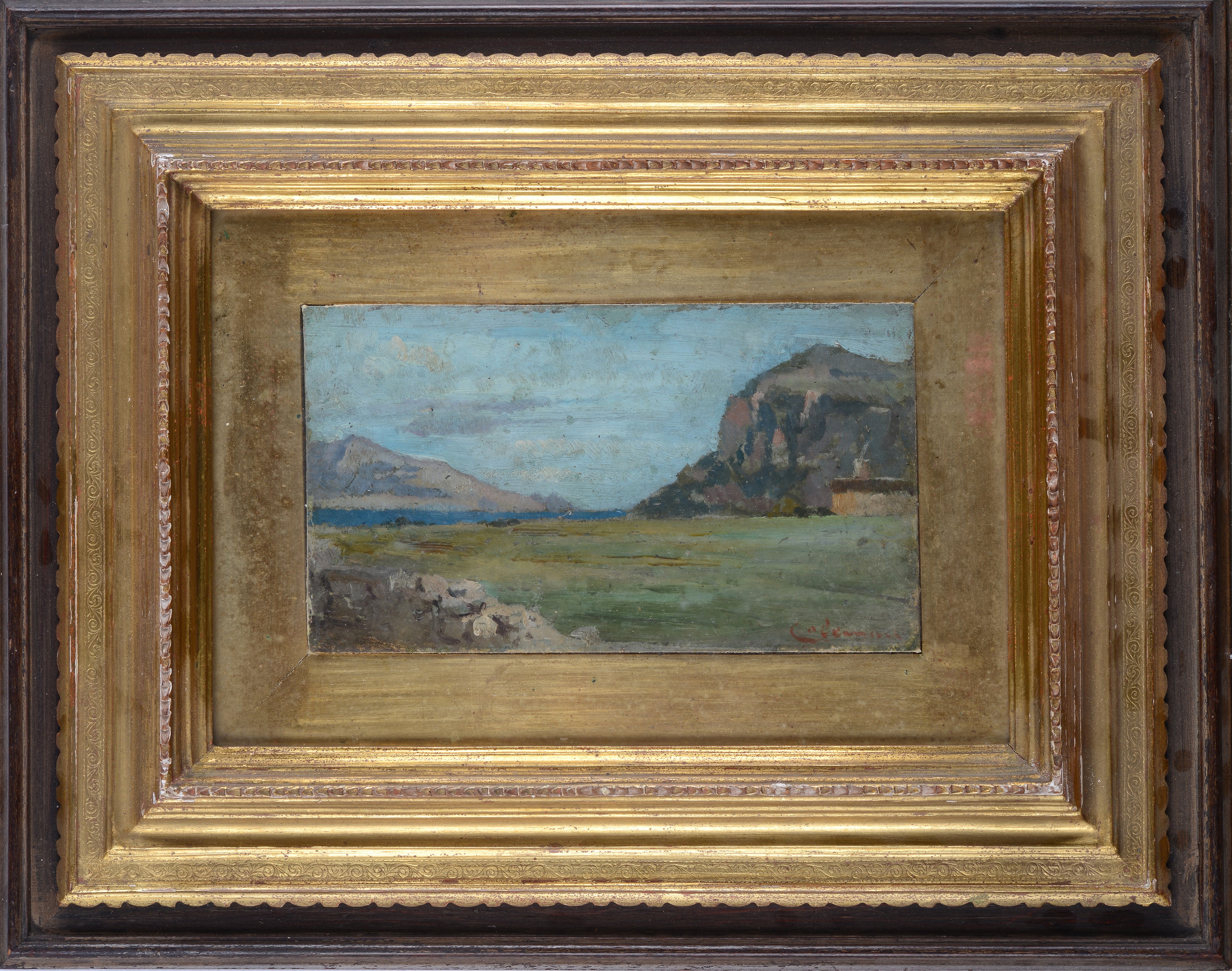 Enrico Coleman - Paesaggio, olio su cartone