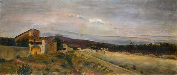 Adolfo Tommasi - Strada di campagna con carrozza