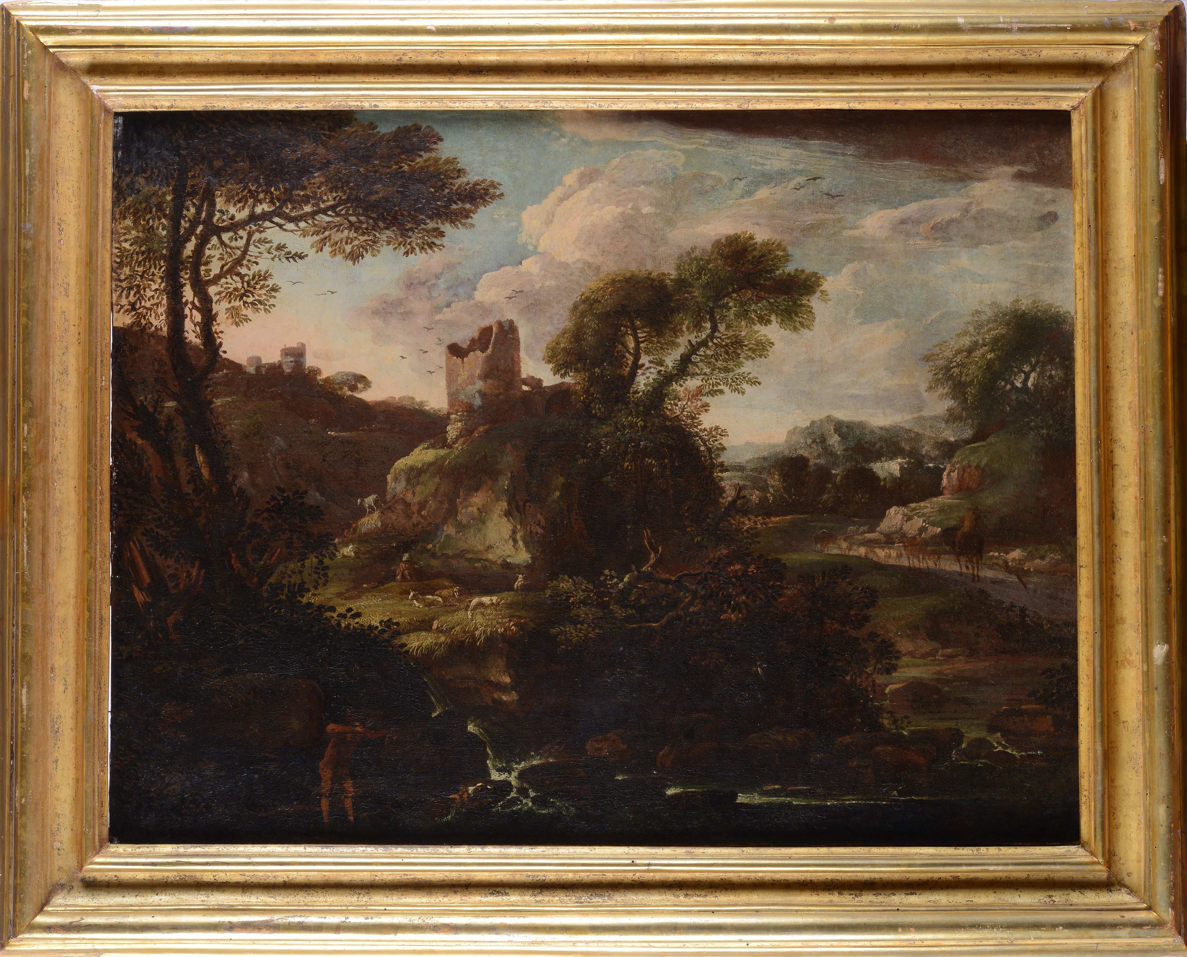 Paesaggio con torre e armenti
