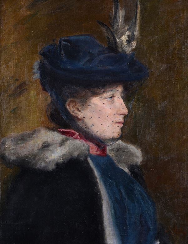 Arturo Faldi - Ritratto di signora con cappello e veletta