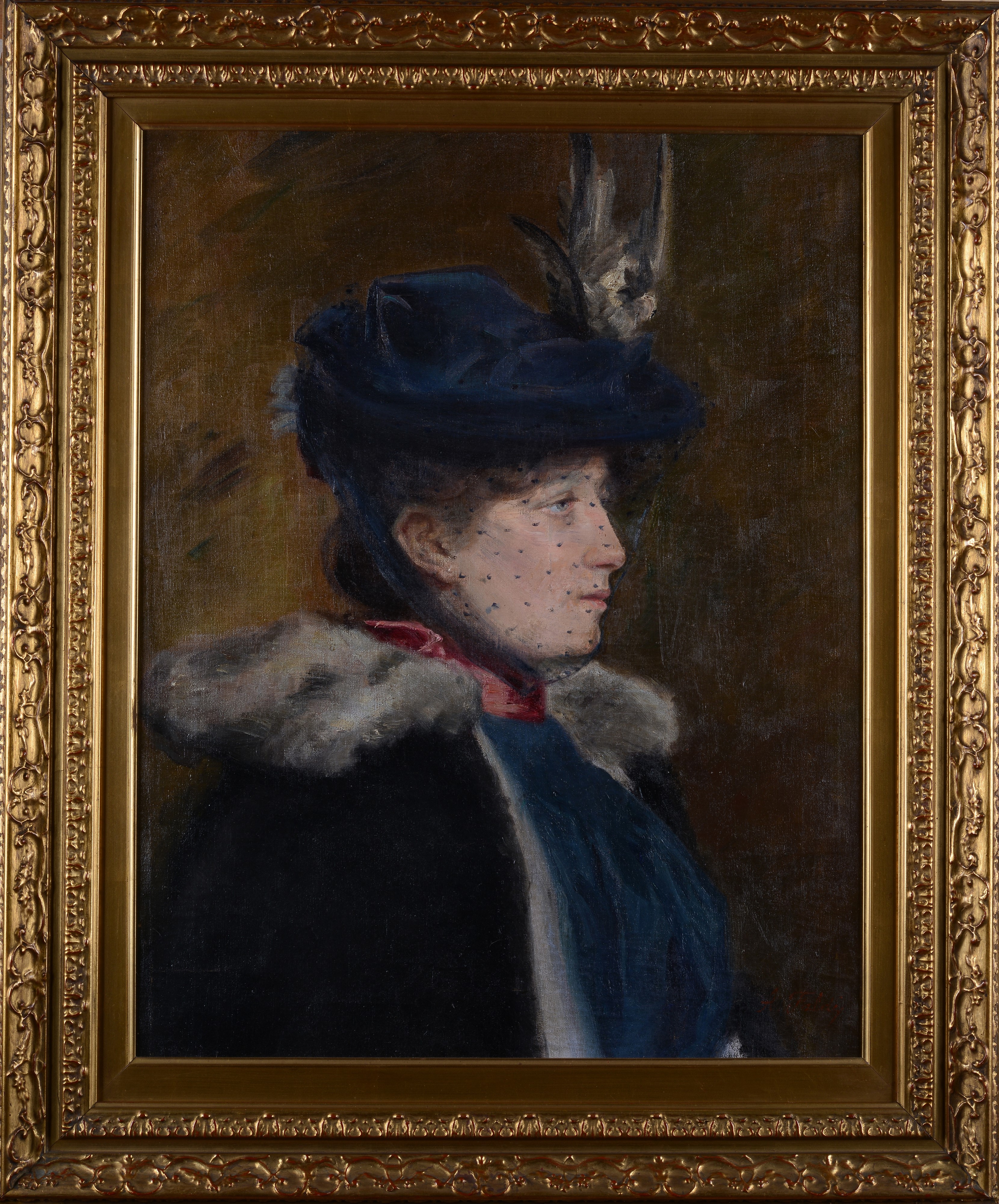 Arturo Faldi - Ritratto di signora con cappello e veletta