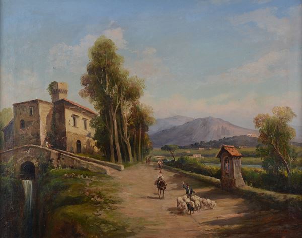 Achille Carelli - Paesaggio con figure