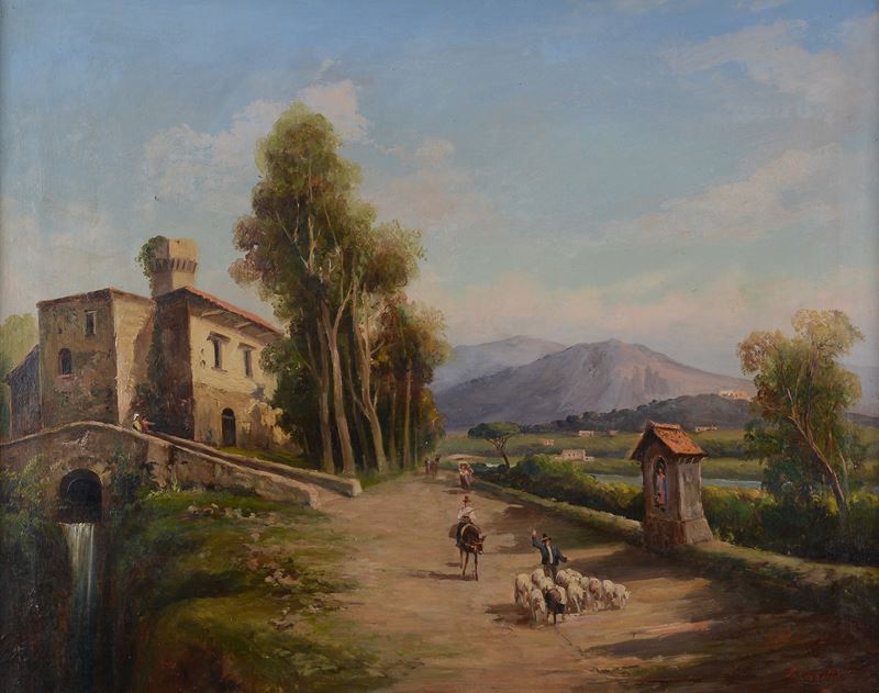 Achille Carelli - Paesaggio con figure