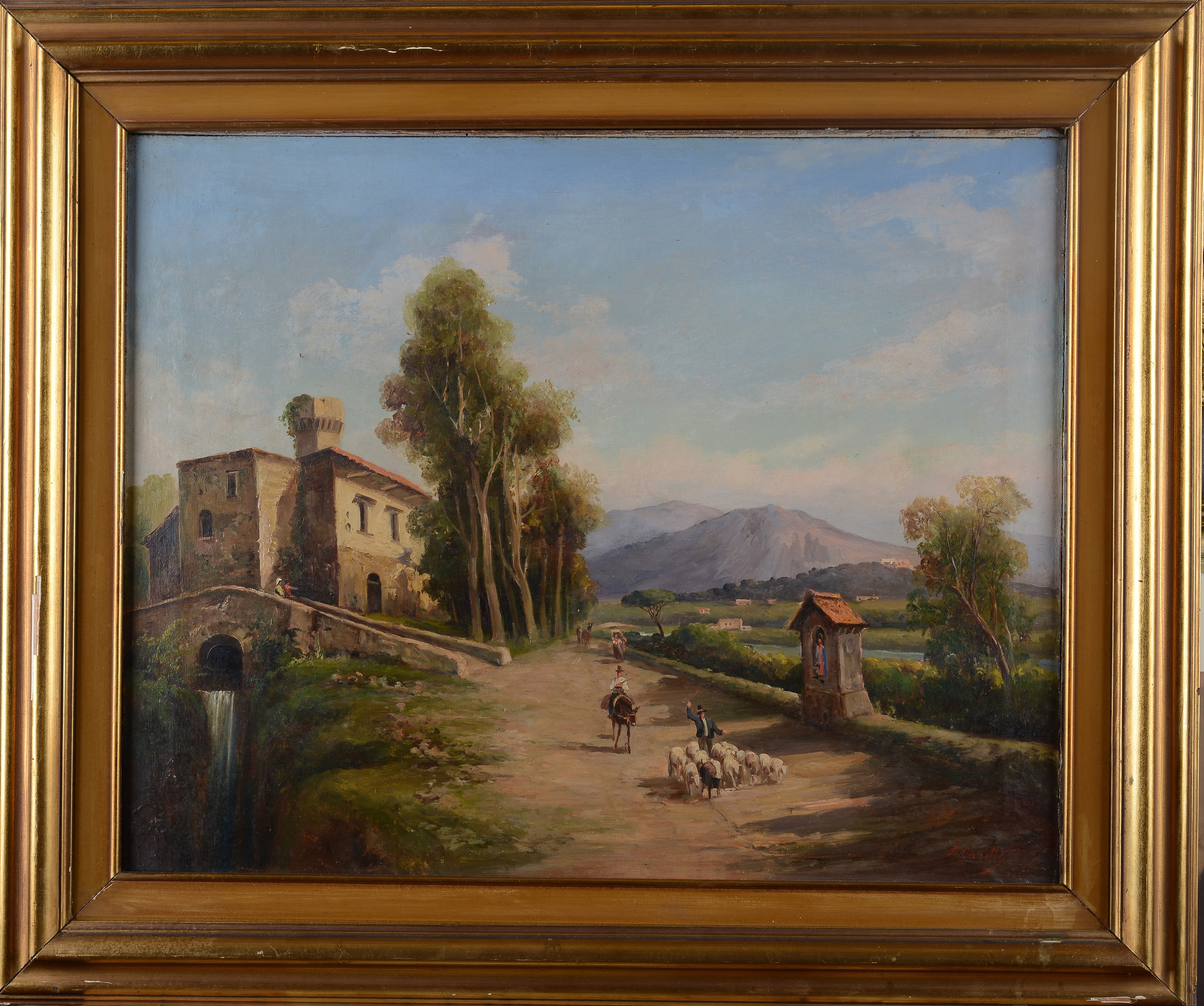 Achille Carelli - Paesaggio con figure