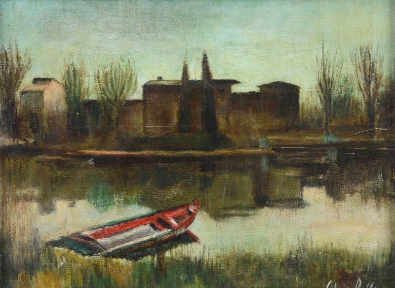 Paesaggio con fiume e barca