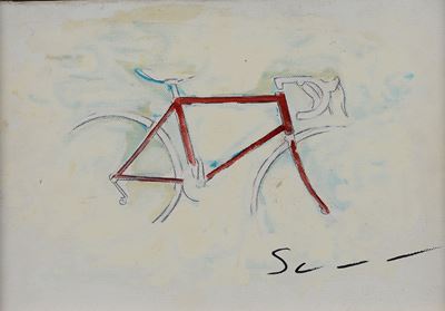 Bicicletta, olio su tela