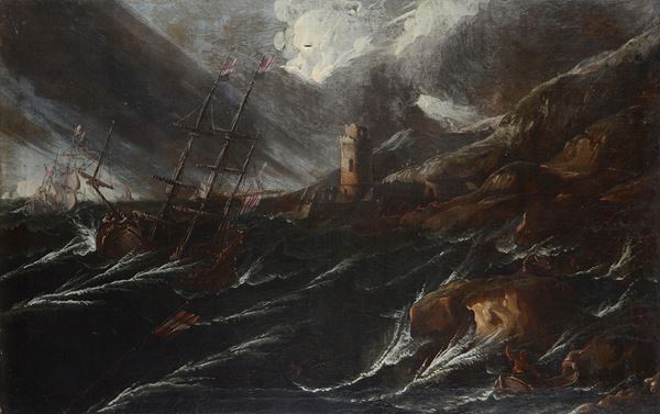 Anonimo, XVIII - XIX sec. - Navi in tempesta