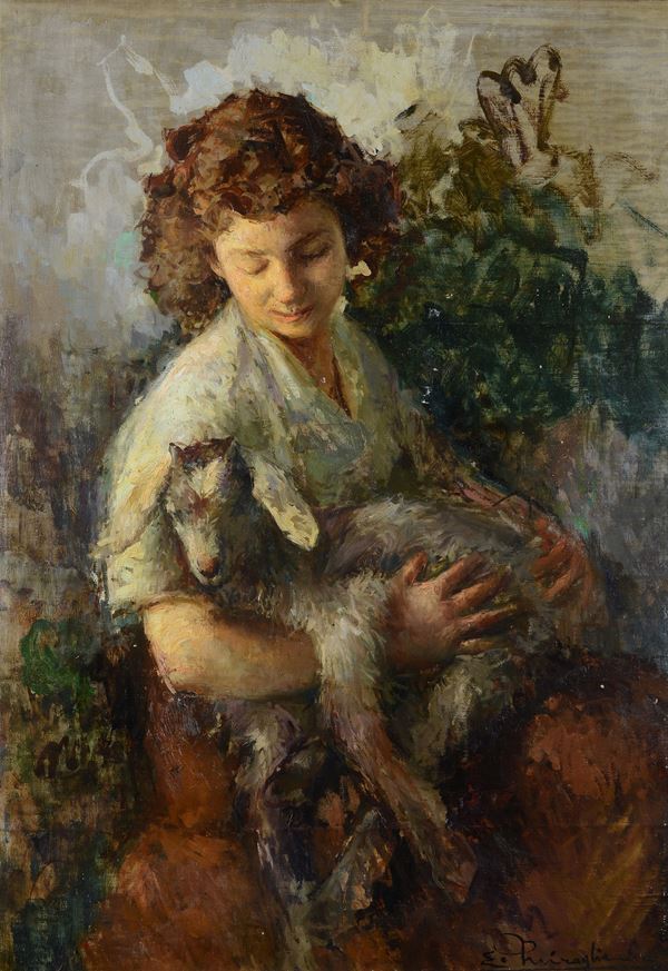 Ermogene Miraglia - Ritratto di giovane con pecora