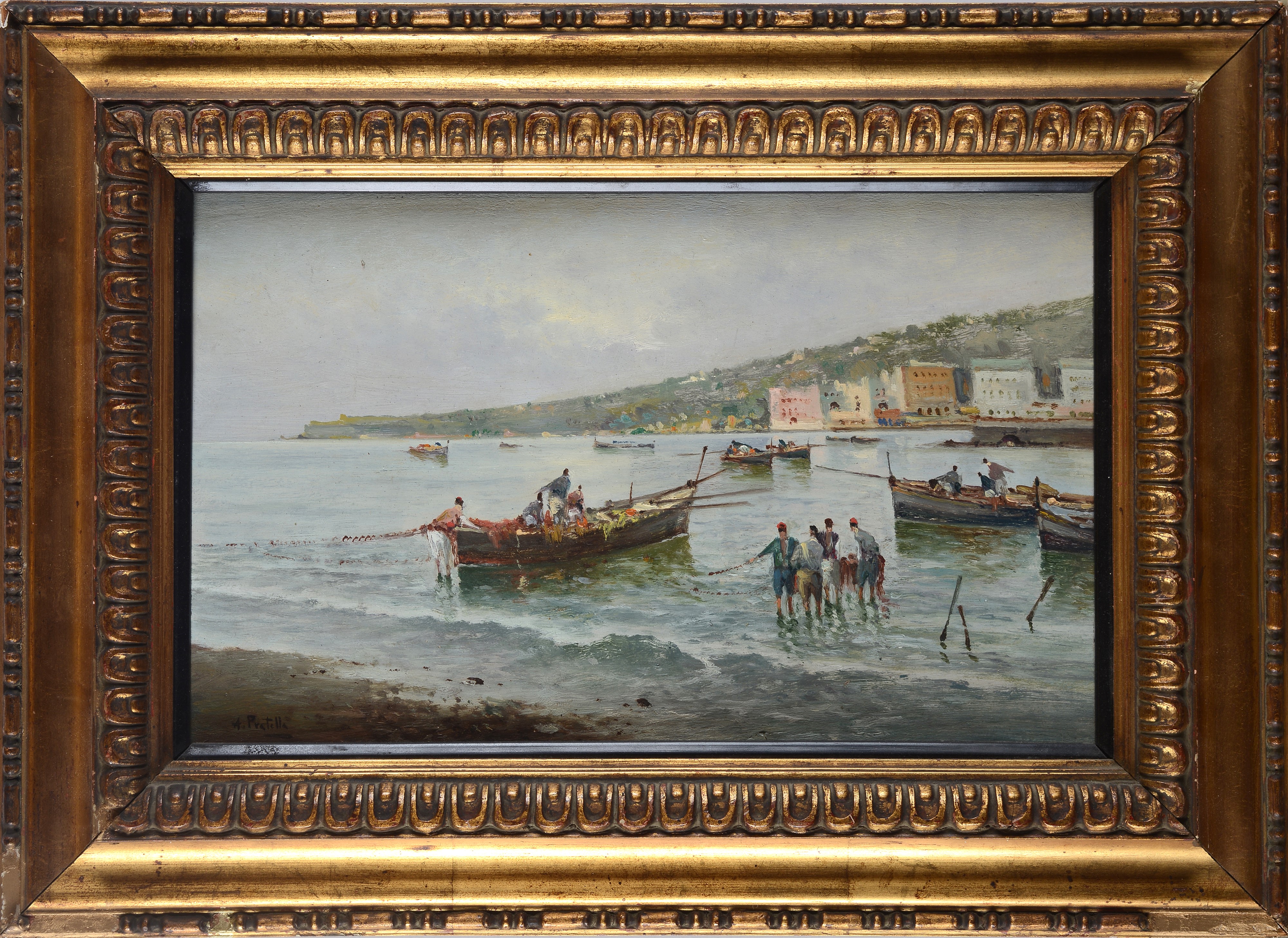 Attilio Pratella - Barche con pescatori a riva