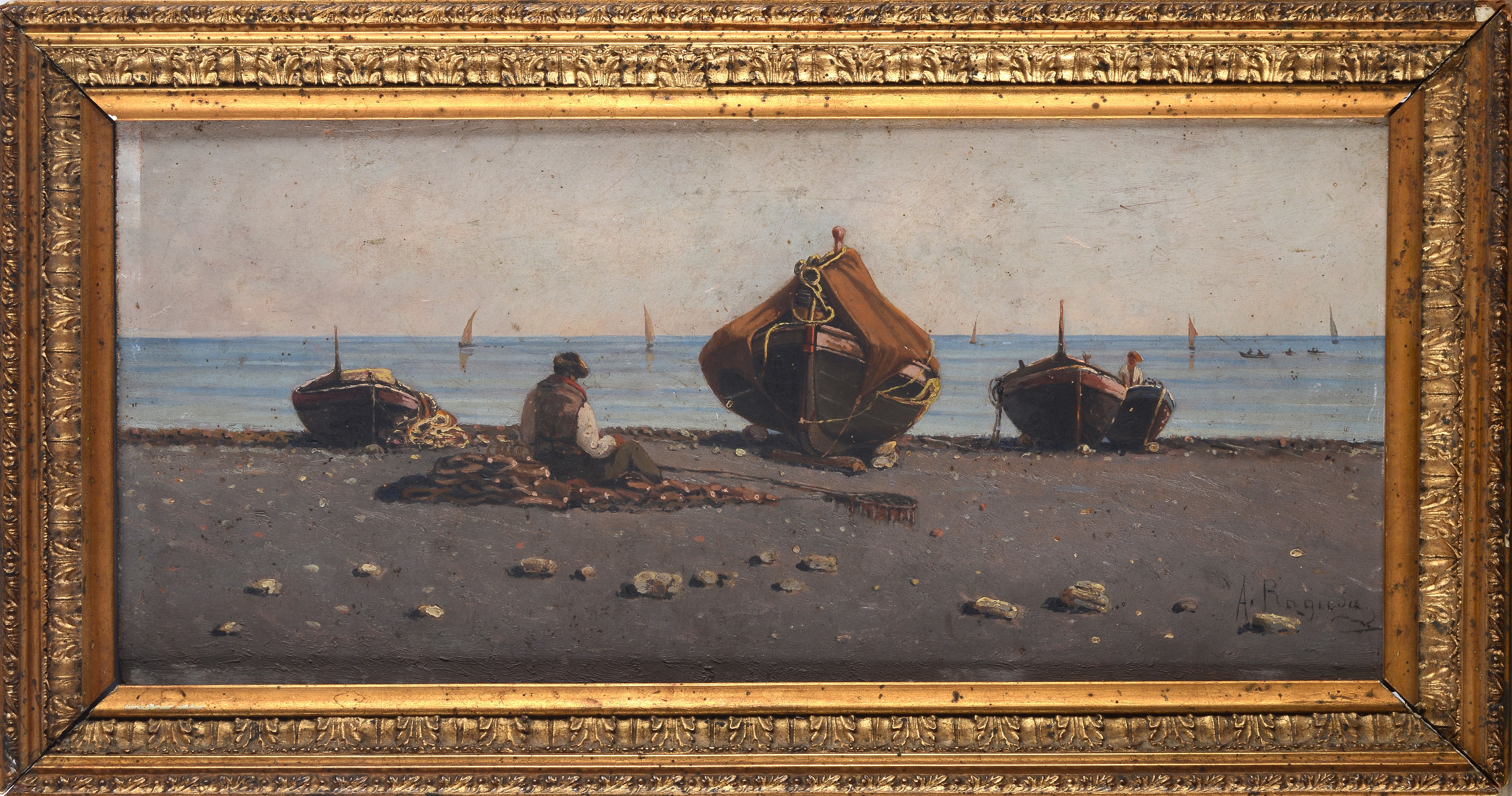 Antonino Ragusa - Pescatore a riva, olio su tavola (1888)