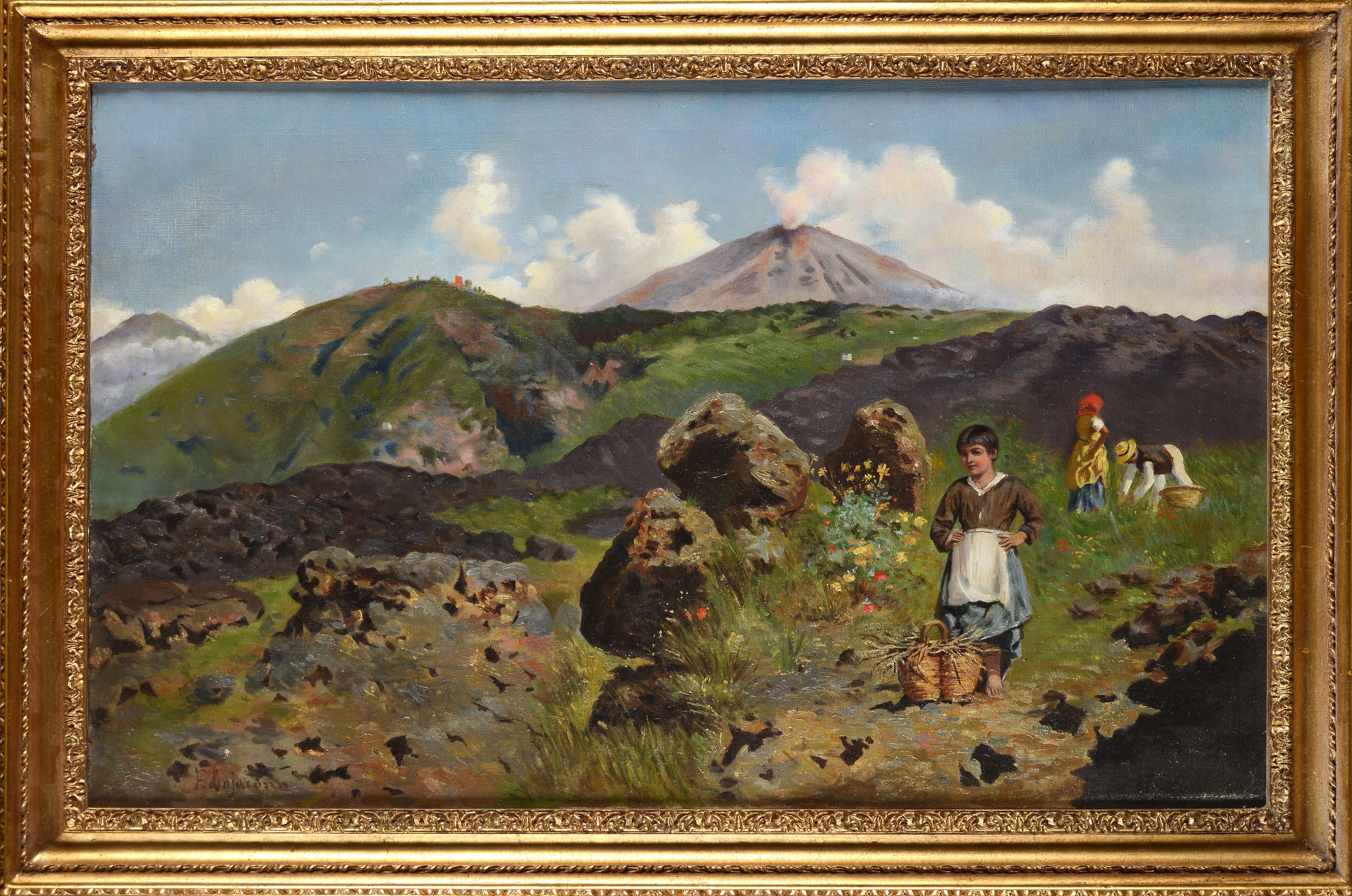 Francesco Lojacono - Paesaggio montano con contadini
