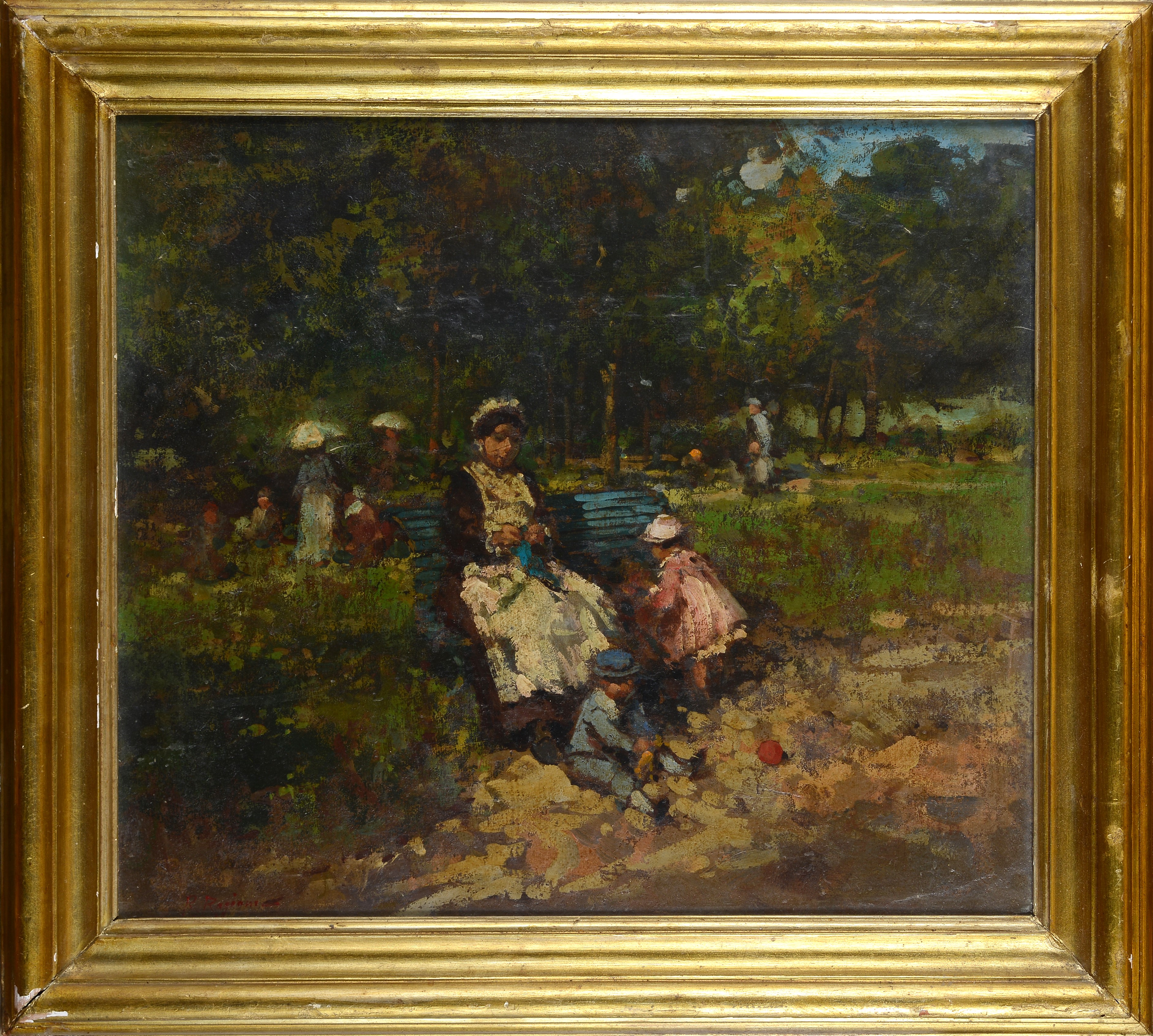 Raffaele Ragione - Ai giardini, olio su legno