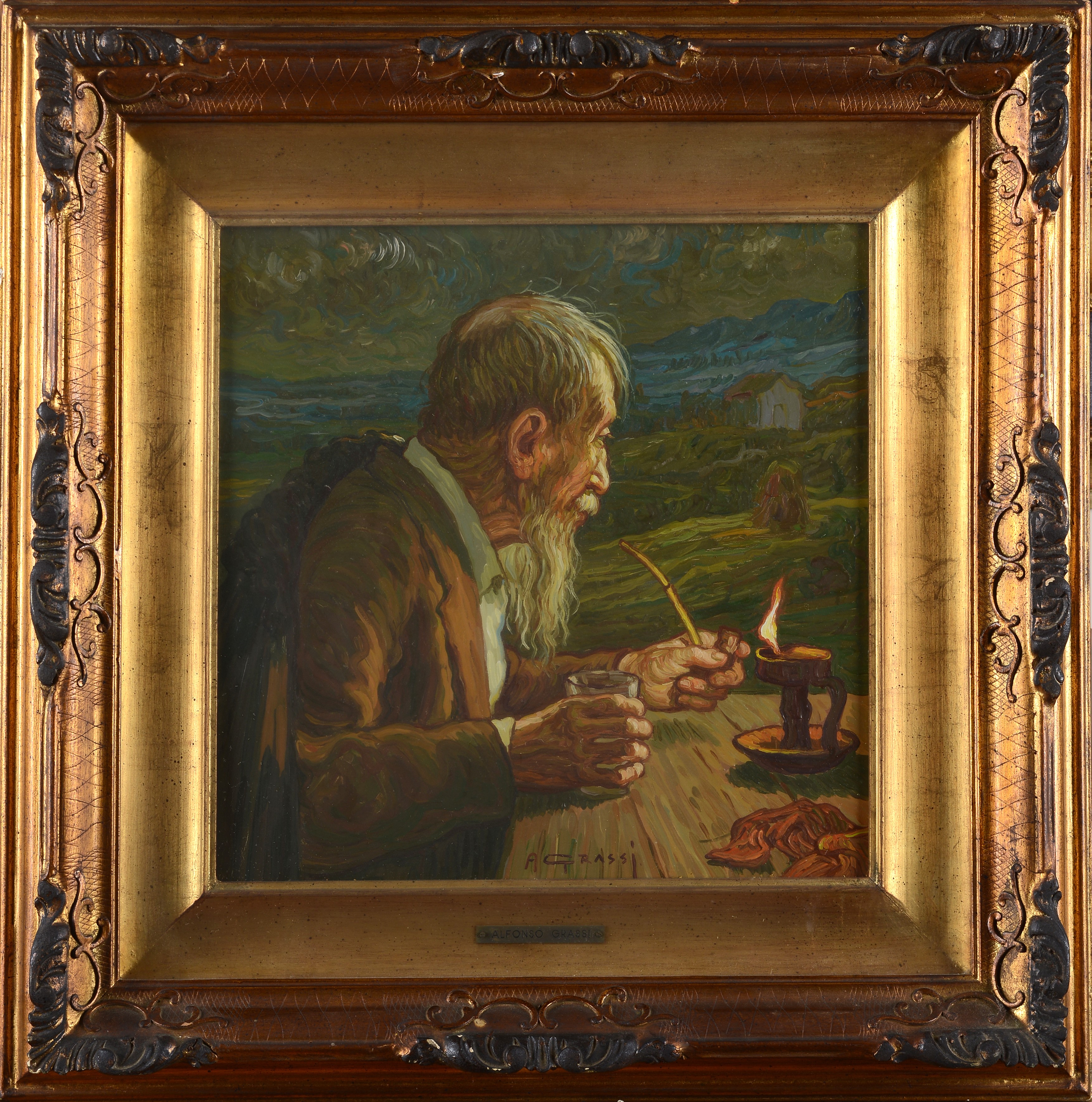Alfonso Grassi - Il fumatore, olio su tela