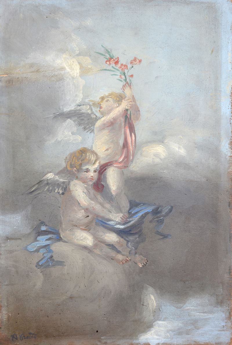Alfredo Protti - Angioletti, olio su compensato