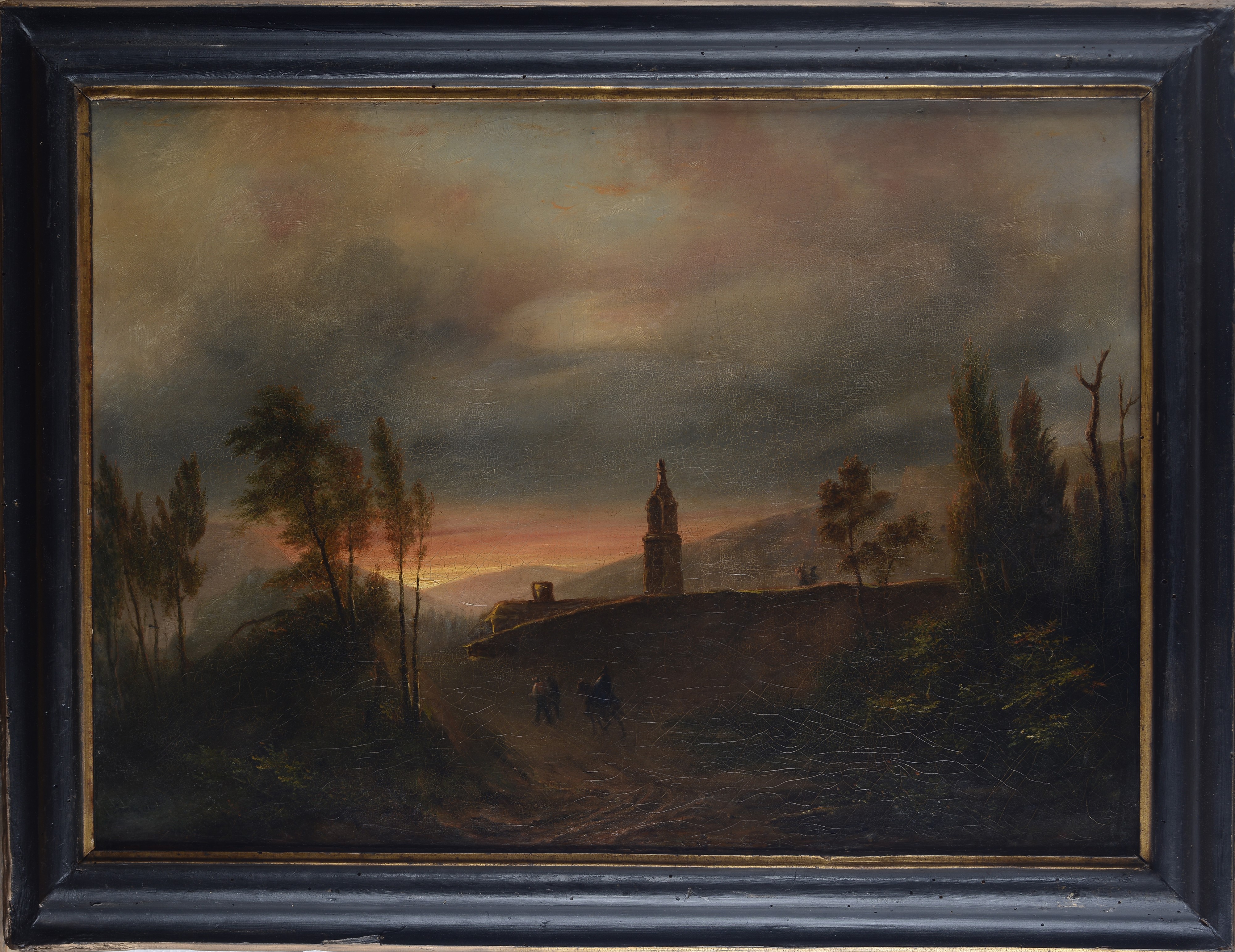 Giuseppe Canella - Paesaggio con edifici e viandanti, olio su tela (1830)