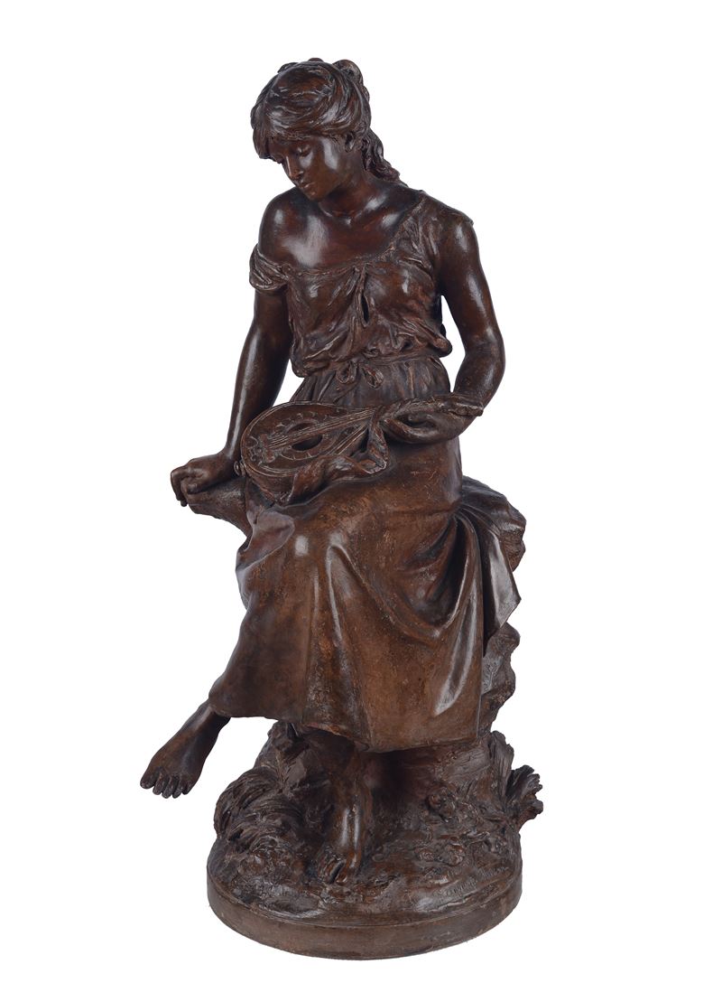 Auguste Moreau - Ragazza con mandolino, scultura in terracotta