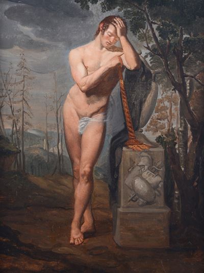 Anonimo (inizi XIX secolo), Genio funerario, olio su tela
